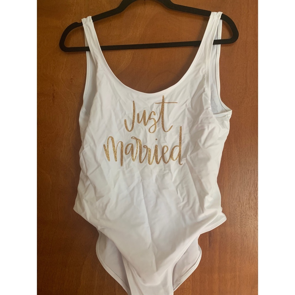 NWT Custom Just Married One-Piece Bathing Suit